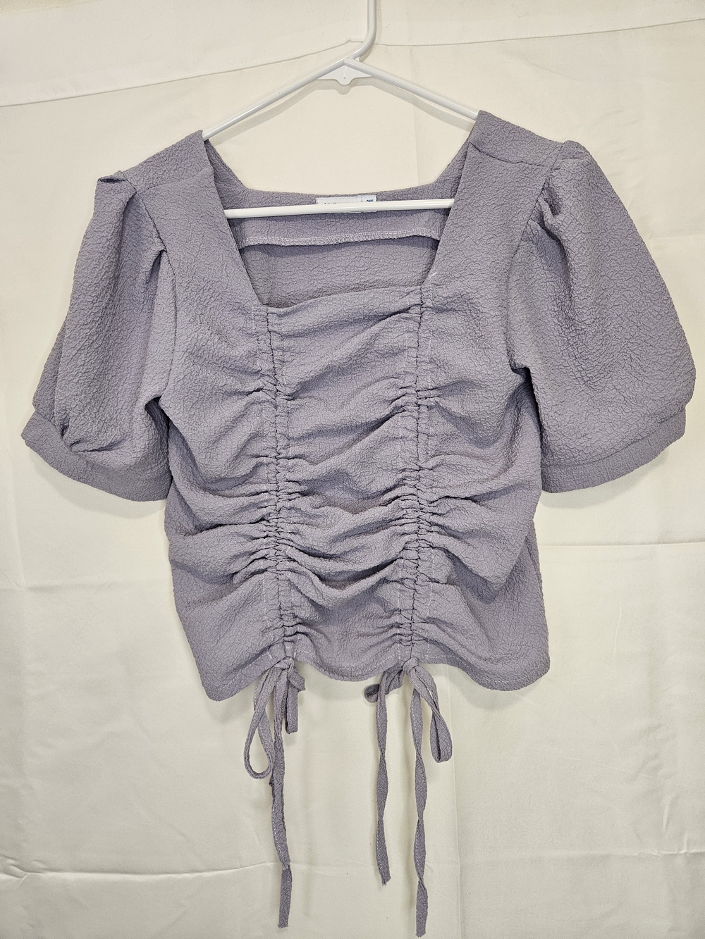 Valleygirl Lavender Ruched Square-Neck Blouse Cottagecore Boho